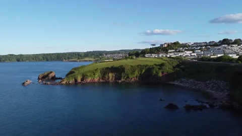 Saltern Cove / Broadsands, South Devon: Aerial view of coastline and coves Stock Footage 196617433