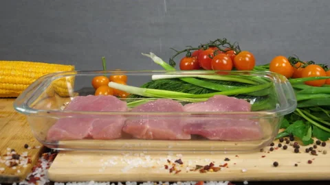 Salting the meat before roasting Stock-Footage 170603210