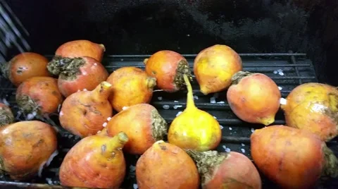 Salting yellow variant of beet, beta vulgaris, golden beetroots, at a restaur Stock Footage 57093005