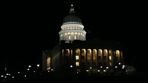 Saltlake City Capital building at night 1 Stock Footage