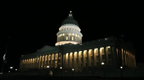 Saltlake City Capital building at night 2 Stock Footage