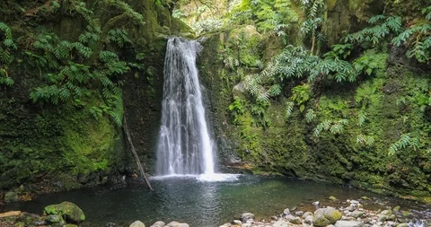 Salto do Prego waterfall, Sao Miguel Island, Azores, Portugal Stock Footage 90407828