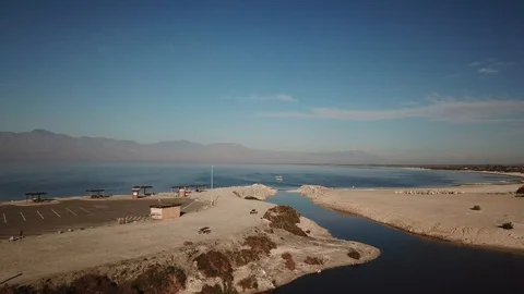 Salton Sea Canal and Boat Launch Aerial Stock Footage