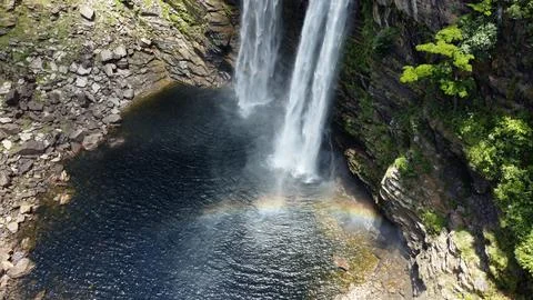 The Saltos do Rio Preto, two stunning waterfalls, known as Saltos, are loca.. Stock Photos