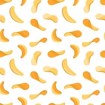 Salty crispy potato chips snacks vector seamless background Stock Illustration