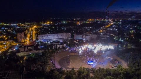 Salute top view. Firework view from above Stock Photos