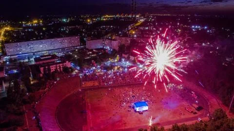 Salute top view. Firework view from above Stock Photos