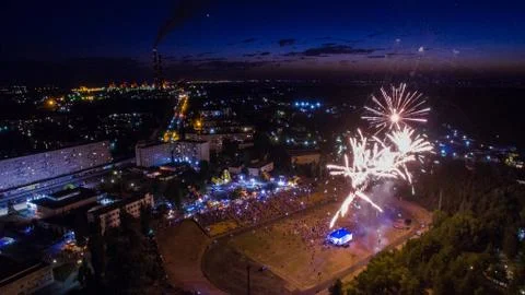 Salute top view. Firework view from above Stock Photos