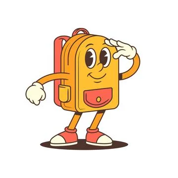 Saluting Backpack Mascot Winking and Smiling with Respectful Pose Vector Il.. Illustrazione stock