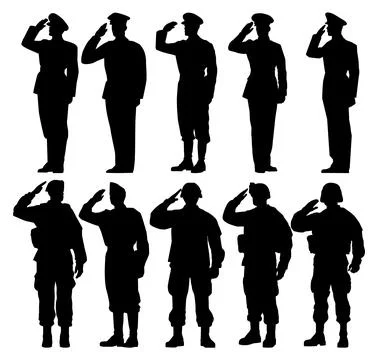 Saluting soldier set silhouette vector, military man concept. Stock-Illustration