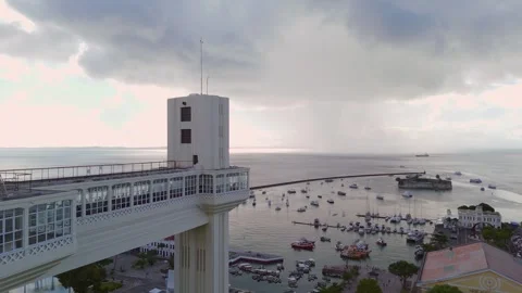 Salvador waterfront featuring Lacerda Elevator, Mercado Modelo, and São Marcelo Stock Footage 333399530