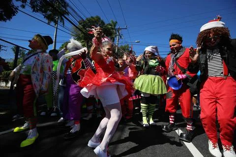 Salvadoran clowns celebrate their day despite pandemic, San Salvador, El Salvado Stock Photos