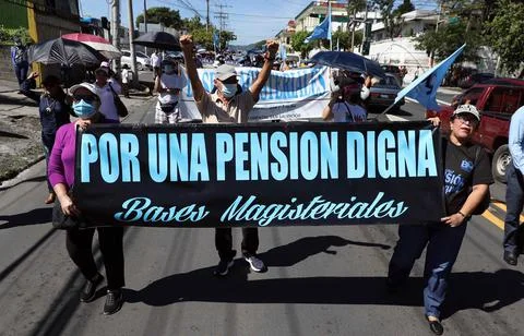 Salvadoran teachers demand 'new pension system' and salary increase, San Salvado Stock Photos