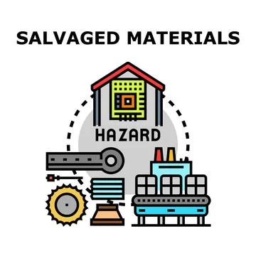 Salvaged materials recycle process creating industrial hazard Stock Illustration