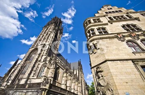 Salvatorkirche and Townhall in Duisburg Stock Photos