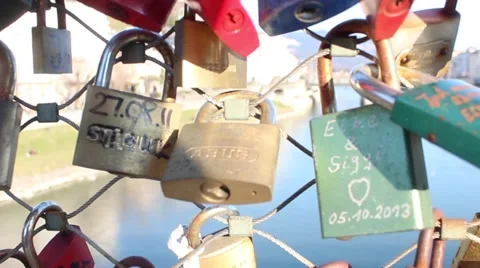 Salzburg Locks on Bridge Stock Footage 53341957