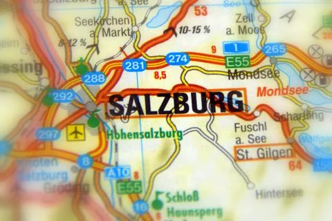 Salzburg on a map Stock Photos