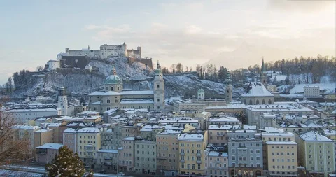 Salzburg Oldtown Winter Timelapse Stock Footage