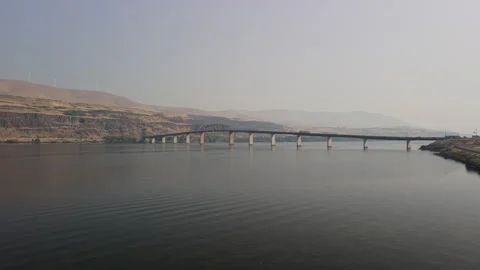 Sam Hill Memorial Bridge crossing the Columbia River Stock Footage 346514070