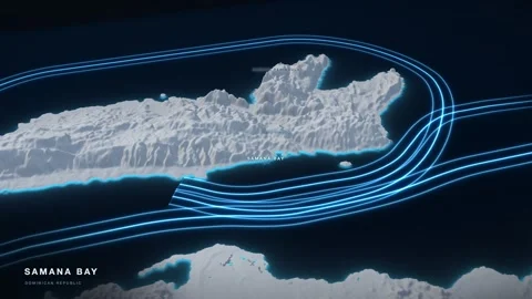 Samana Bay 3D White Terrain Relief Map With Glowing Shipping Route Vídeos de archivo 344017262