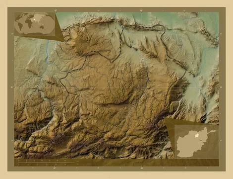 Samangan, Afghanistan. Colored elevation map with lakes and rivers イラスト素材