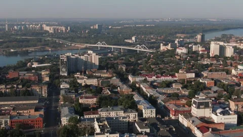 Samara aerial cityscape view spanning modern residential areas and river Stock Footage 327443542