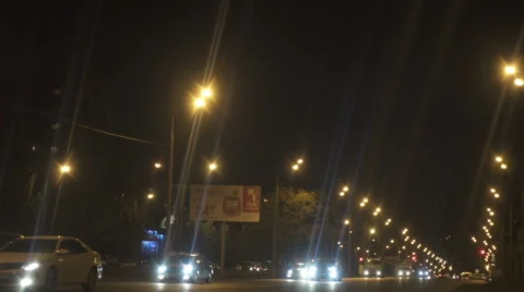 SAMARA, RUSSIA - AUGUST 29, 2016: Night city street with cars . Light car hea Stock-Footage 68683033