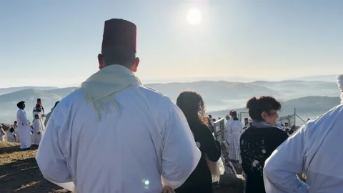 Samaritan Passover Ceremony During Sunrise Mount Gerizim Stock Footage 334885656