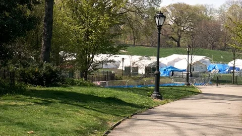 Samaritan's Purse Central Park Field Hospital Coronavirus Patient Tents Daytime Stock Footage 128661683