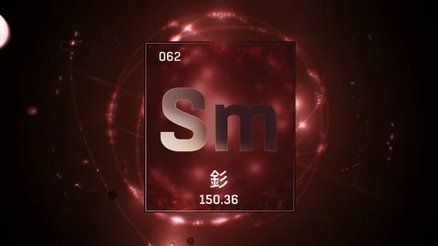 Samarium as Element 62 of the Periodic Table 3D animation on red background 스톡 동영상 126455746
