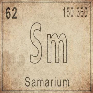 Samarium Element Card from Periodic Table on Vintage Old Paper Stock Illustration
