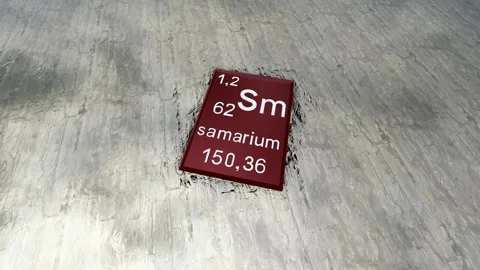 Samarium periodic table symbol on raw samarium, a rare earth element. Stock Footage 321655177