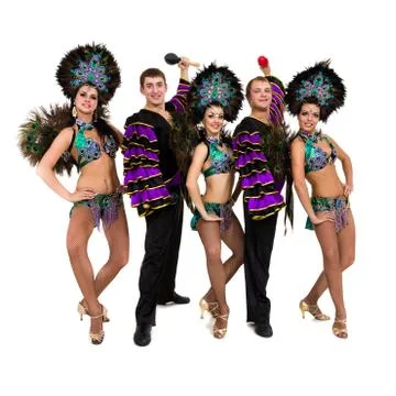 Samba dancer team dancing isolated on white in full length Stock Photos