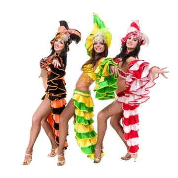 Samba dancer team dancing isolated on white in full length Stock Photos