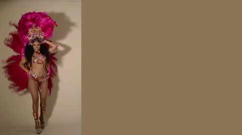Samba dancer wearing pink costume with blank space Stock Footage 45348010