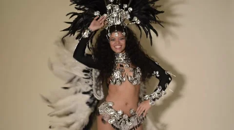 Samba dancer wearing typical black costume Stock Footage 45348900
