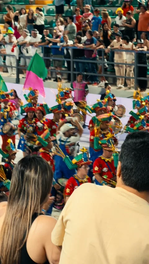 Samba dancers marching at Corrientes Carnival night parade. February 28, 2026. Stock Footage 330060586