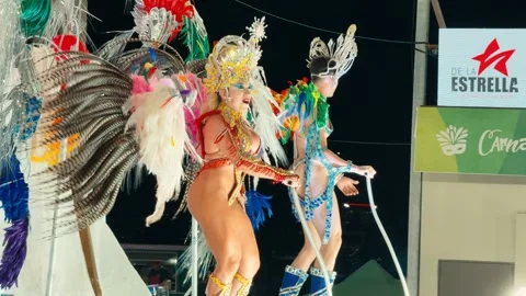 Samba dancers marching at Corrientes Carnival night parade. February 28, 2026. Stock Footage 330067777