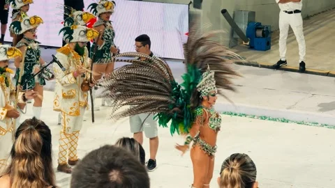Samba dancers marching at Corrientes Carnival night parade. February 28, 2026. Stock Footage 330068462