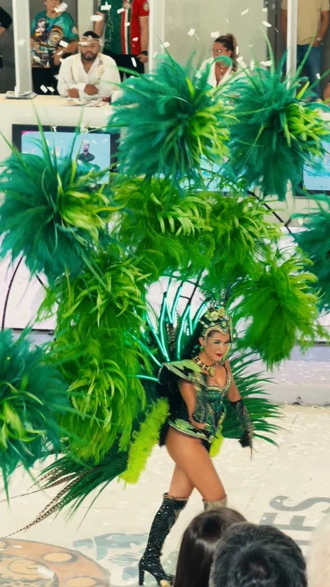 Samba dancers marching at Corrientes Carnival night parade. February 28, 2026. Stock Footage 330072297