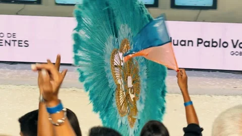 Samba dancers marching at Corrientes Carnival night parade. February 28, 2026. Stock Footage 330074004