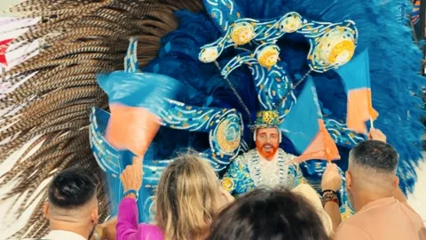 Samba dancers marching at Corrientes Carnival night parade. February 28, 2026. Stock Footage 330074683