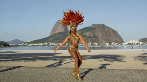 Samba dancing in full costume in Rio de Janiero beach Stock Footage 67291245