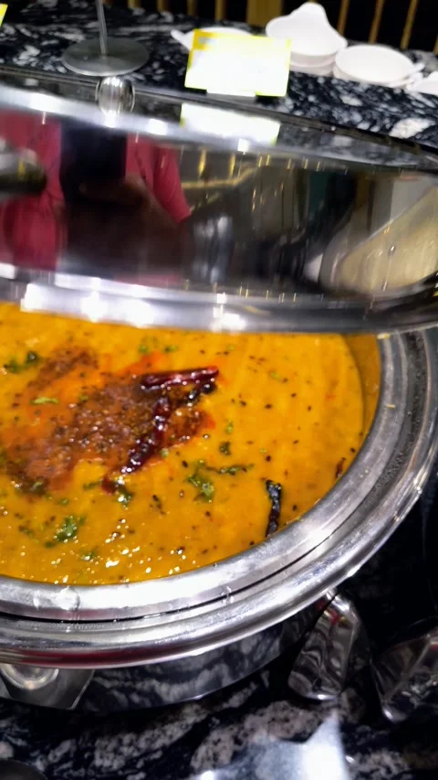Sambhar and Rice in Buffet Stock Footage 316743733