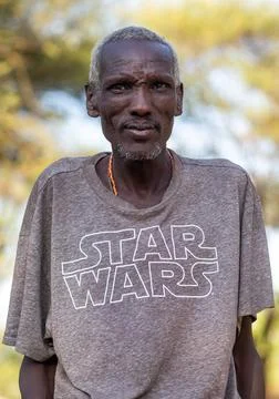 Samburu man with a Star Wars tshirt, Marsabit District, Ngurunit, Kenya Stock Photos