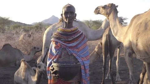 Samburu women in costume Stock Footage