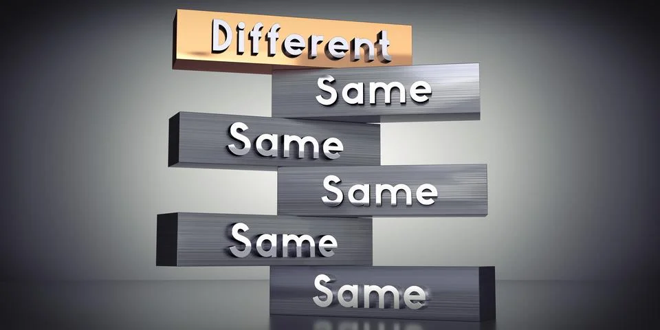 Same and different - words on metal blocks - 3D illustration Stock Illustration