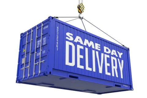 Same Day Delivery on Blue Cargo Container. Illustrazione stock