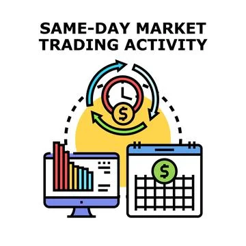 Same day market trading activity investing cycle Stock Illustration