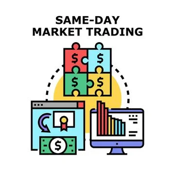 Same day market trading concept with financial analysis Stock Illustration